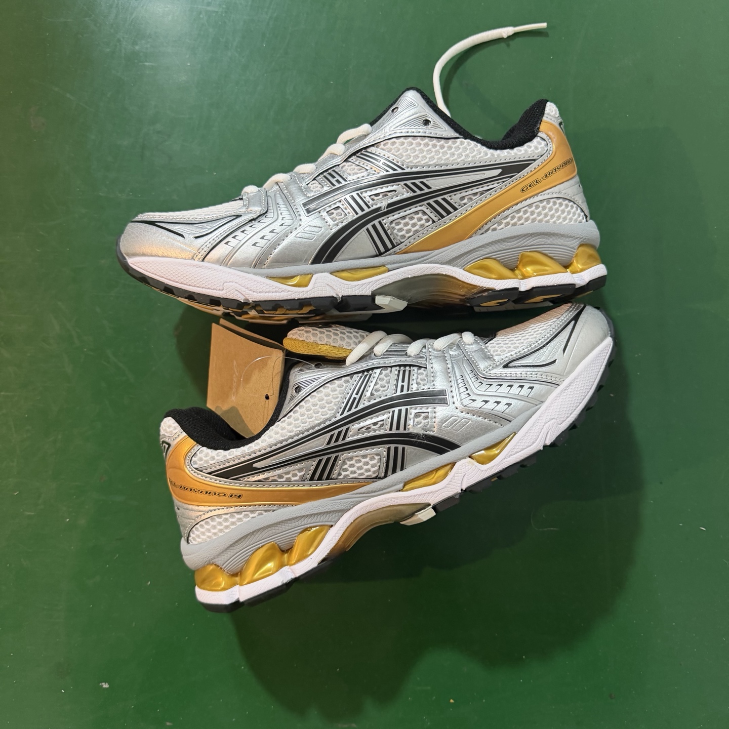 Asics Gel-Kayano 14 White, Black, and Gold