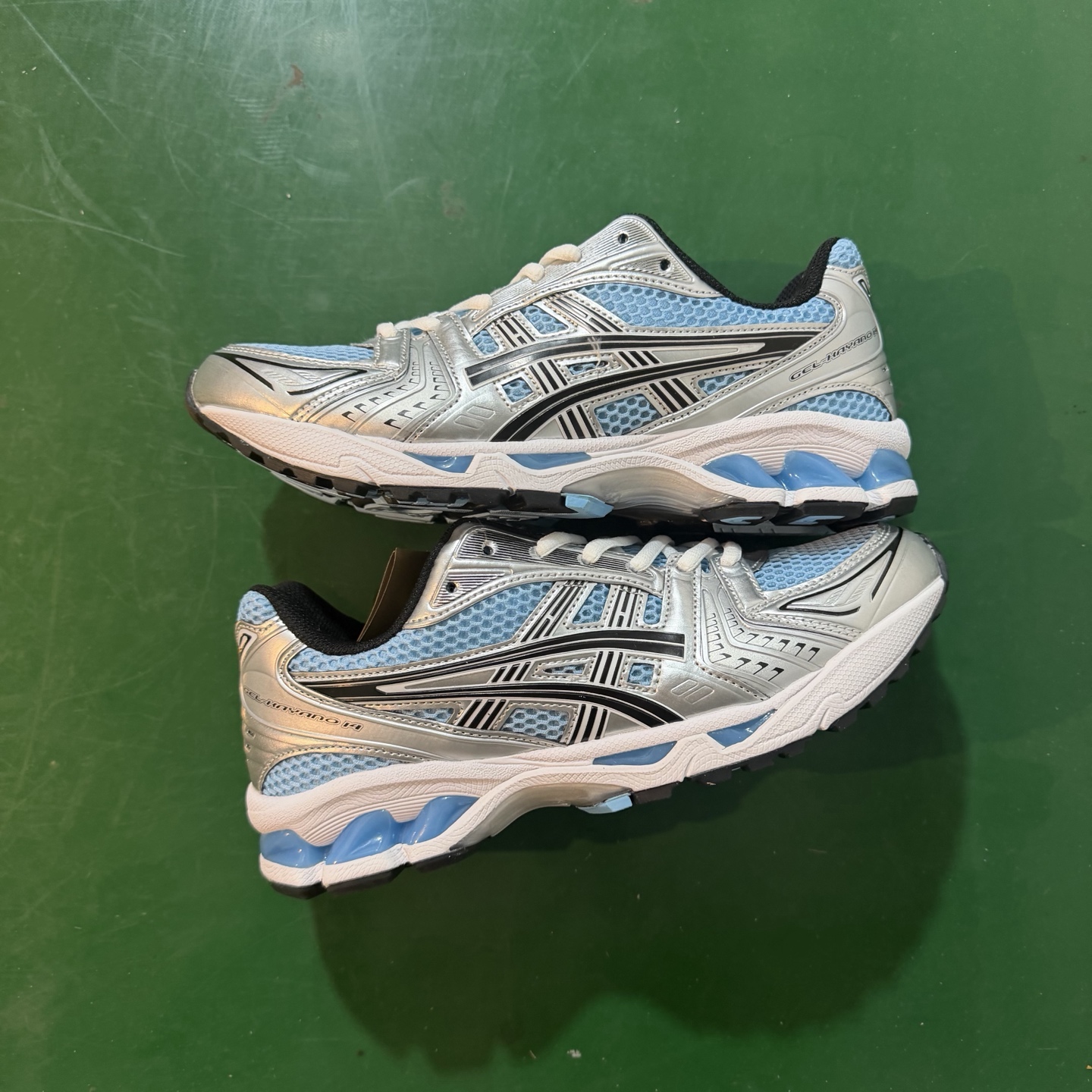 Asics Gel-Kayano 14 White, Blue, and Silver