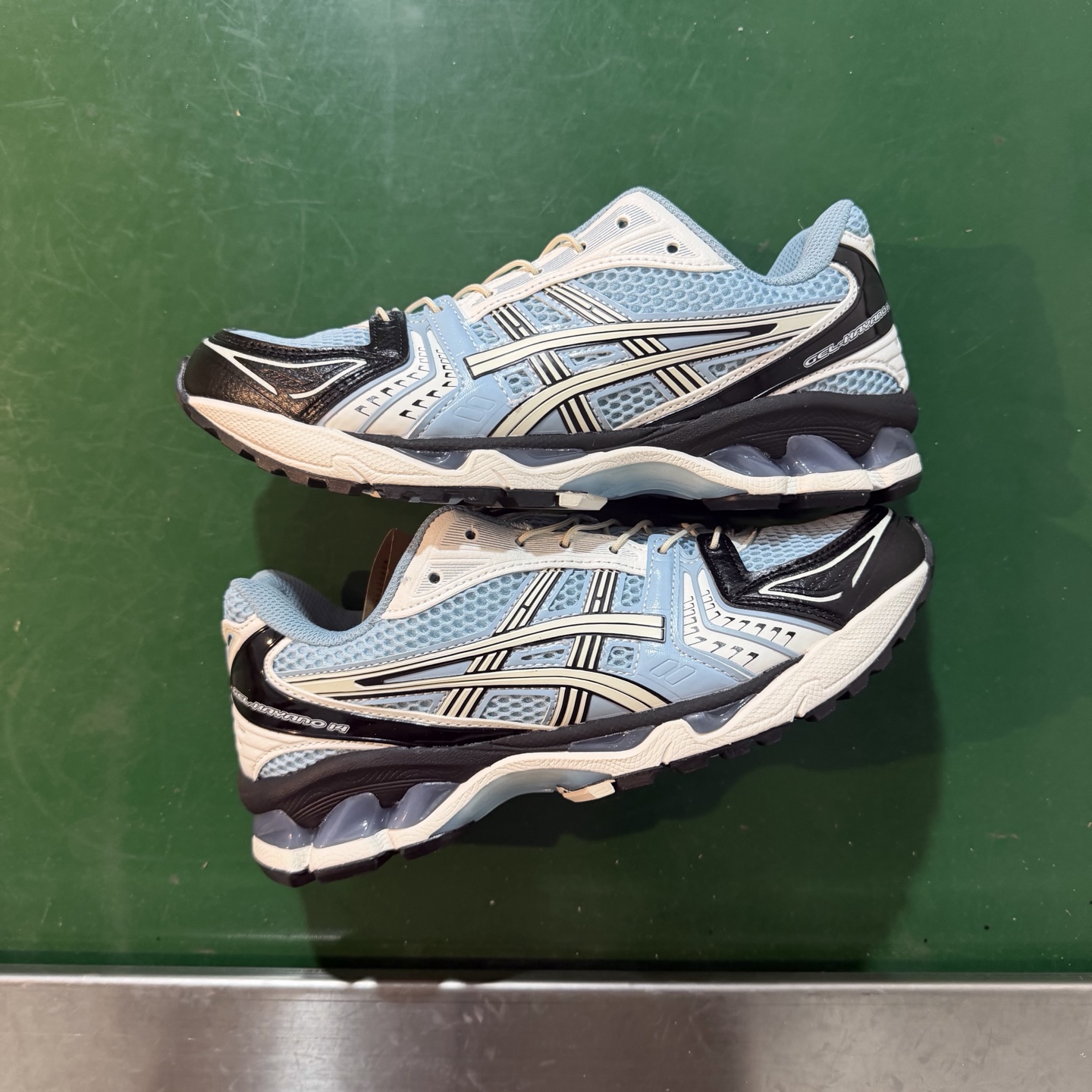 Asics Gel-Kayano 14 White, Black, and Blue